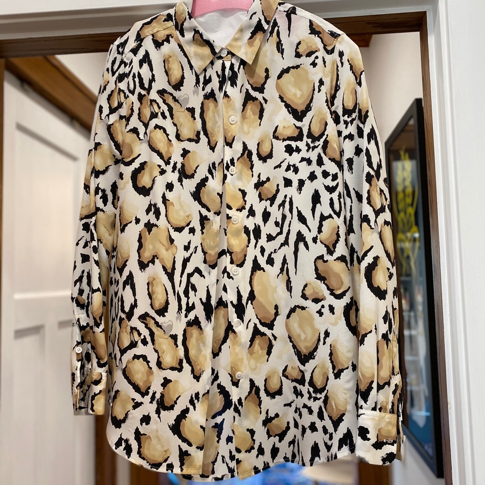 Equipment silk animal print button down blouse